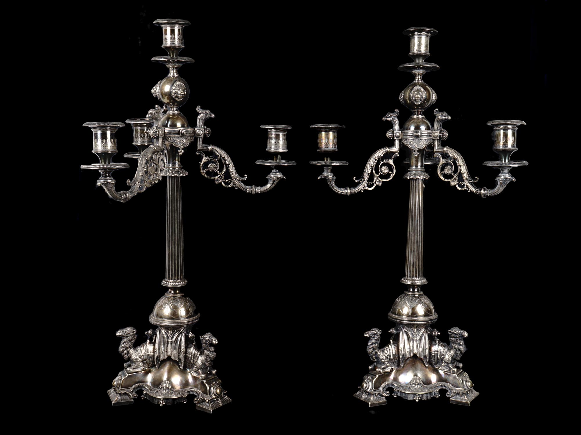 ANTIQUE VICTORIAN ERA SILVERED BRONZE CANDELABRAS PIC-0